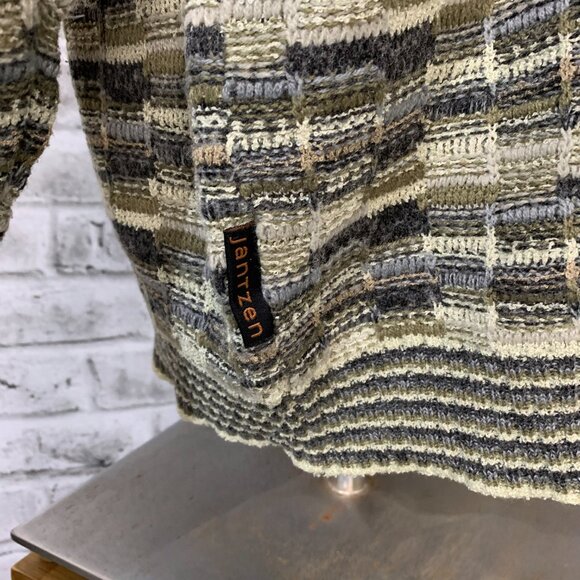 Vintage 90s Jantzen Sweater L Geometric Textured Knit Grunge Grandpa Dad Retro - Picture 7 of 12